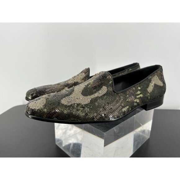 Etro Camouflage Sequin Loafers In Green And Black Size 45/12 USA Made Italy main image 8